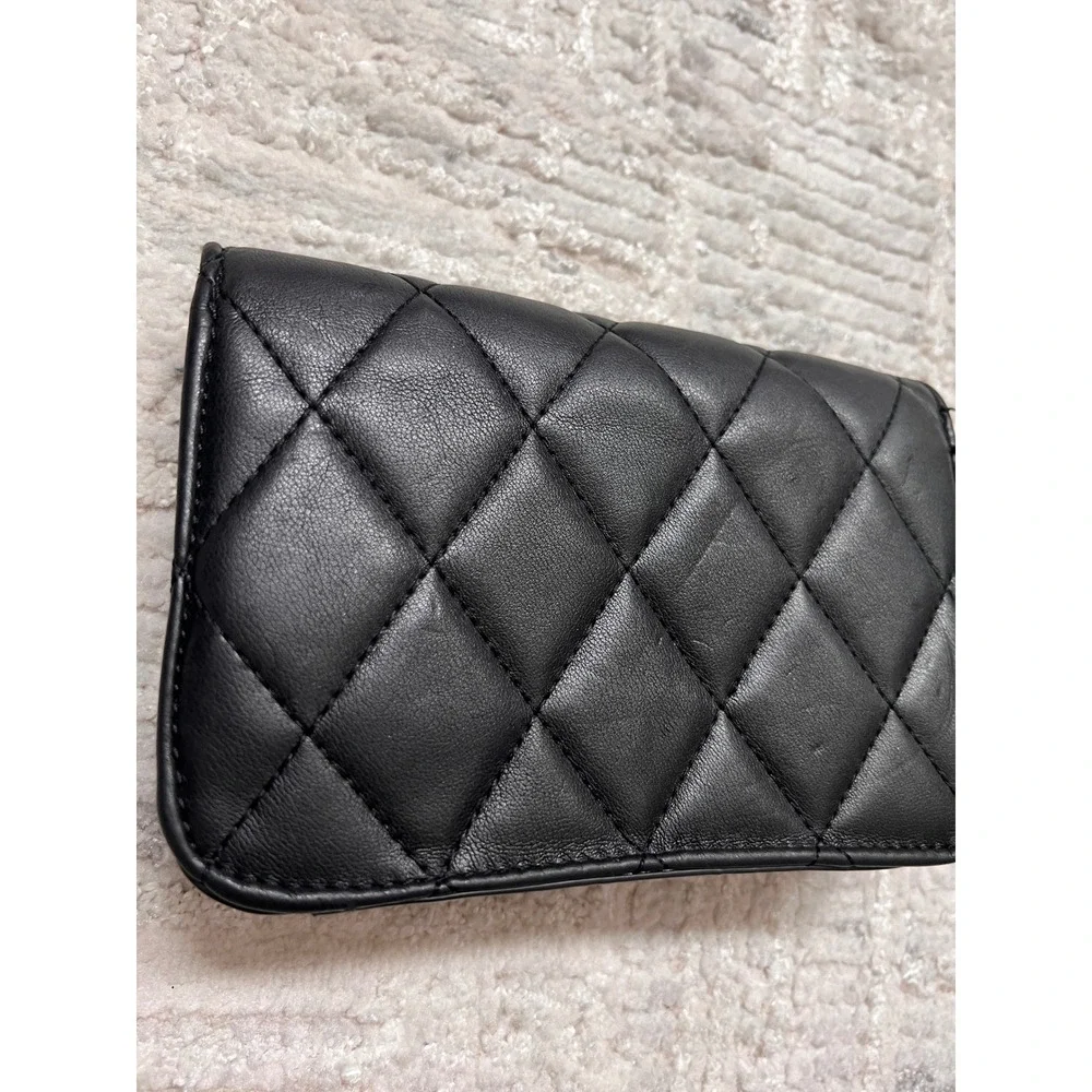 ALDO Black Quilted Faux Leather Clutch‎ Bag Multi Compartment